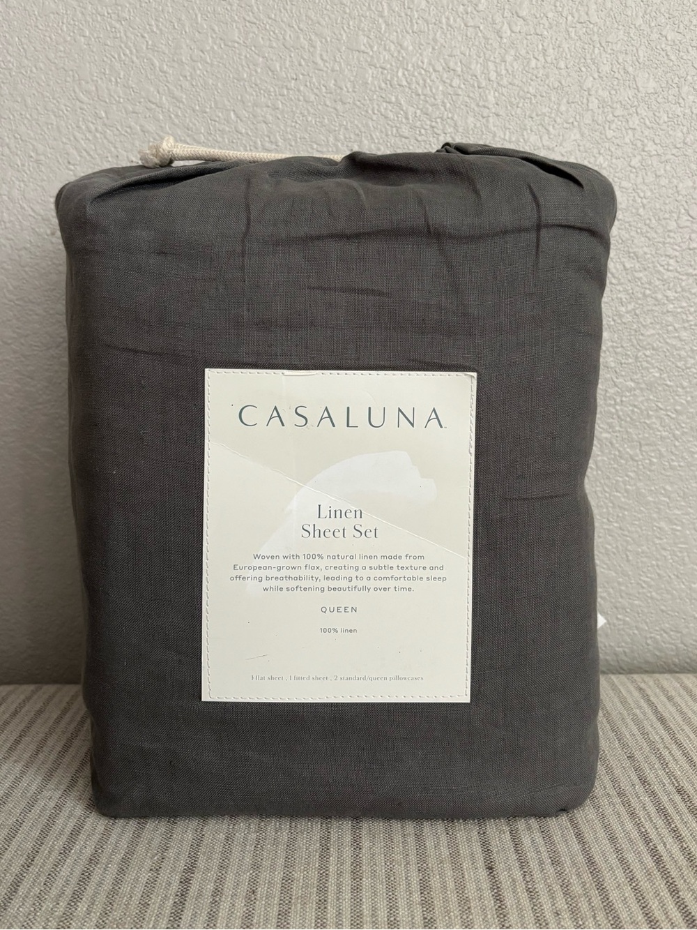 NWT Queen 100% Linen Sheet Set Dark Gray - Casaluna